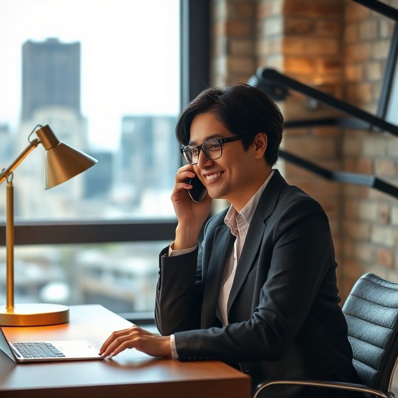 An Alpharstone advisor speaking on the phone at a timber desk