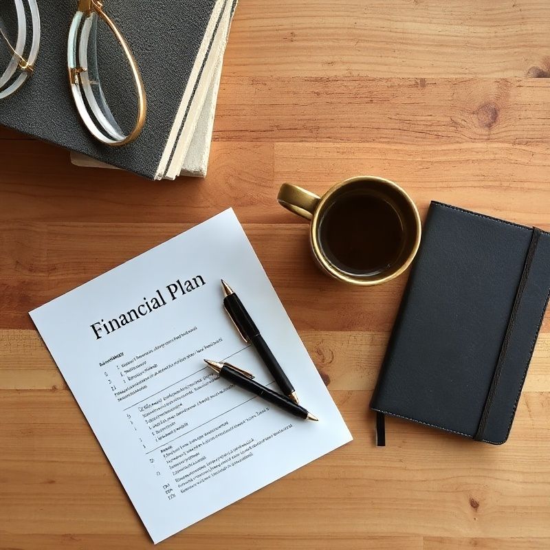 A retirement plan document, pen, and coffee mug on a timber desk